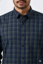 Premium Blue Color Classic Grid Check Men Shirt