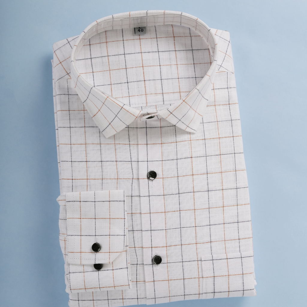 Linen Golden and black checks shirt