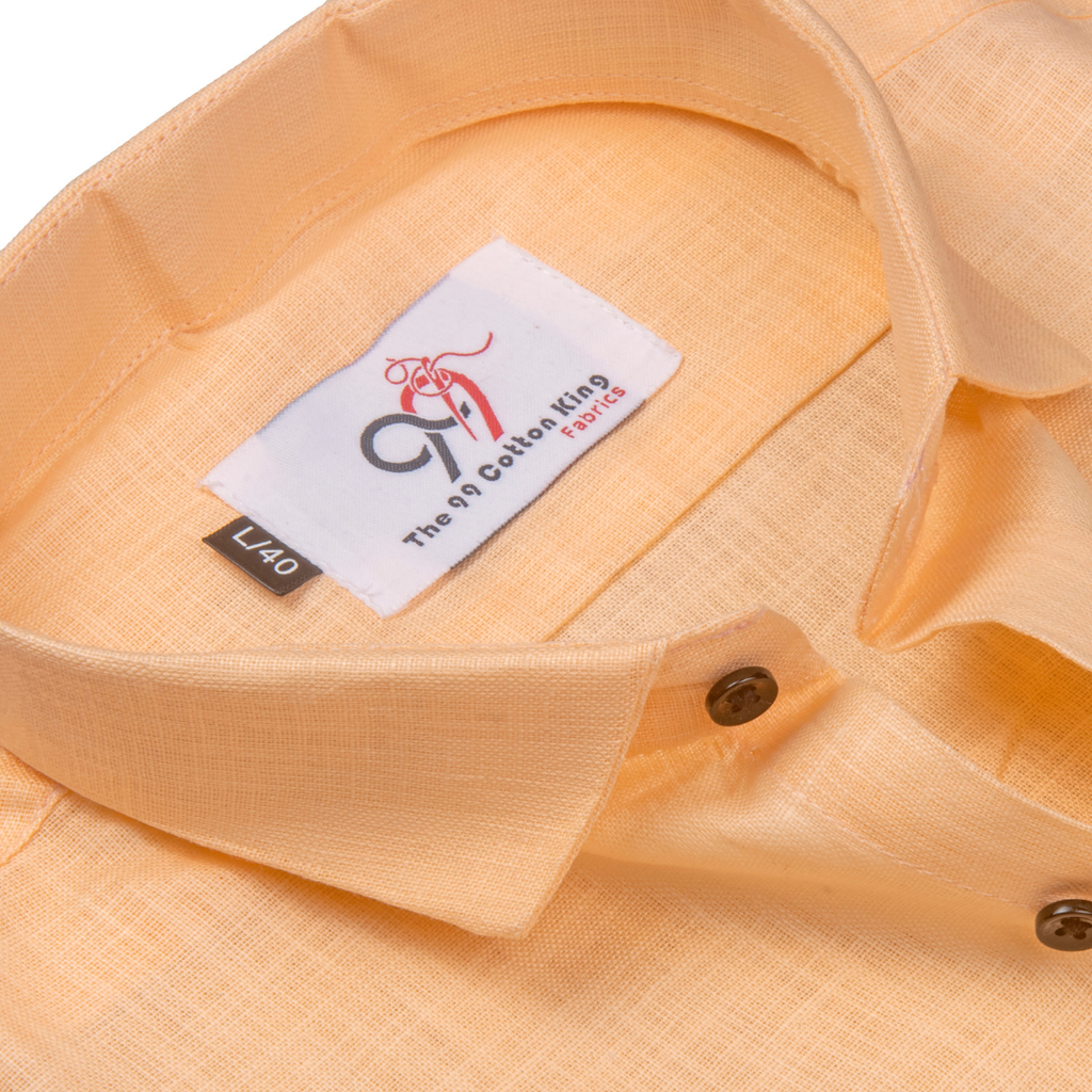 Premium Linen Slub Orange Color Plain Shirt - Full Sleeves