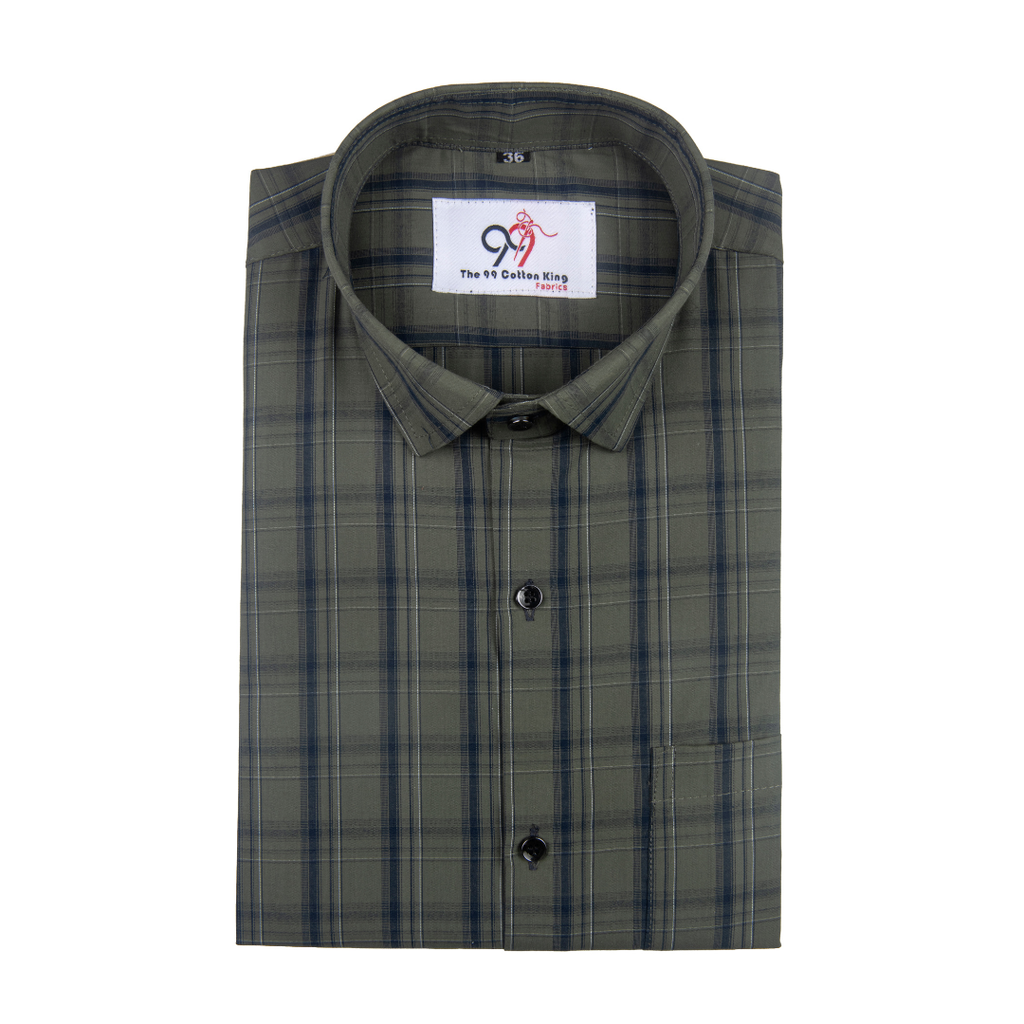 Premium Mehndi Green Color Classic Grid Check Men Shirt