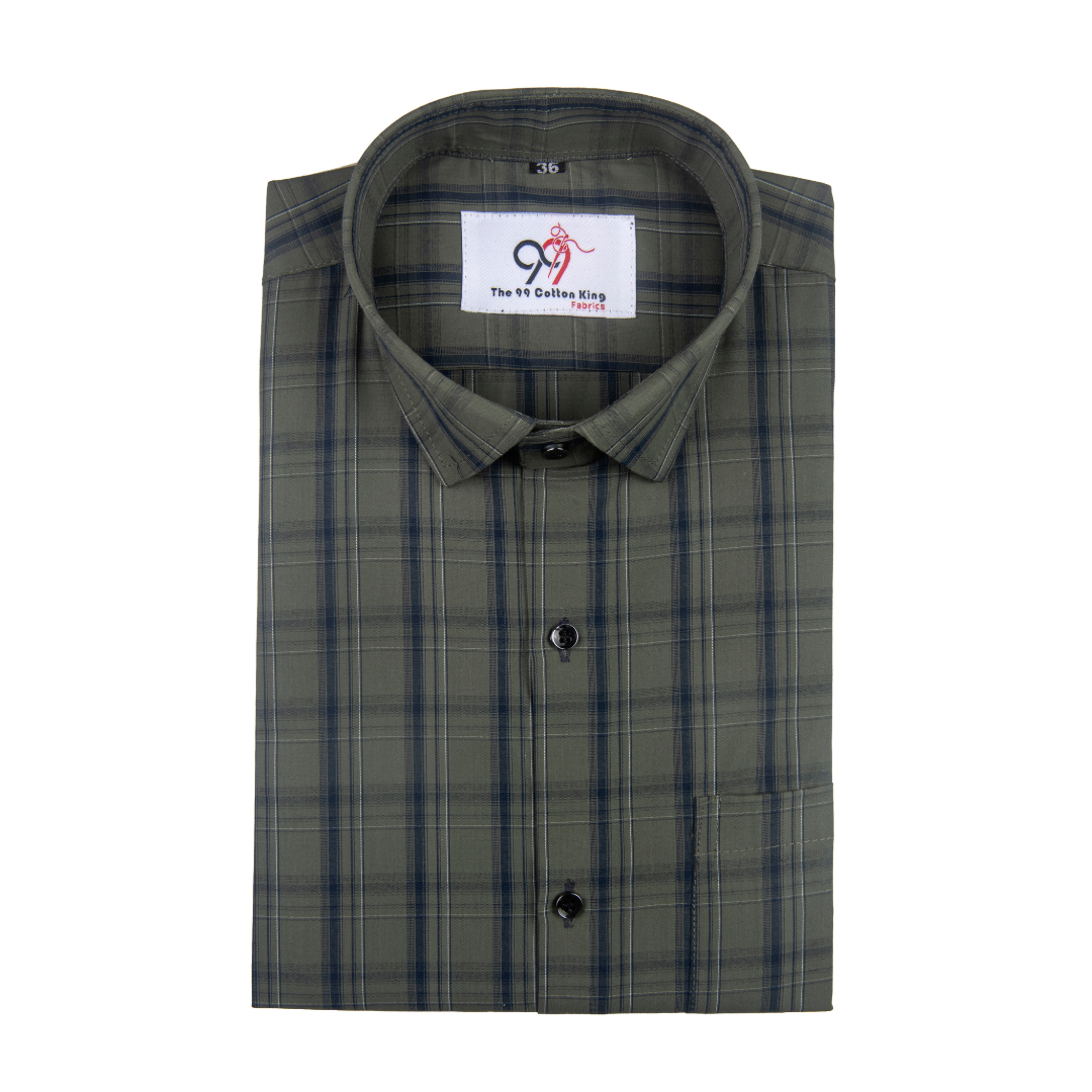 Premium Mehndi Green Color Classic Grid Check Men Shirt