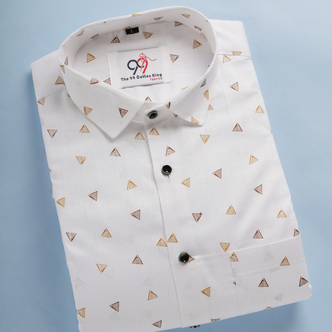 Triangle Linen White with Glod Color Print Shirt