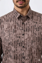 Cotton Brown Color Lining Brush Stroke Print Men Shirt