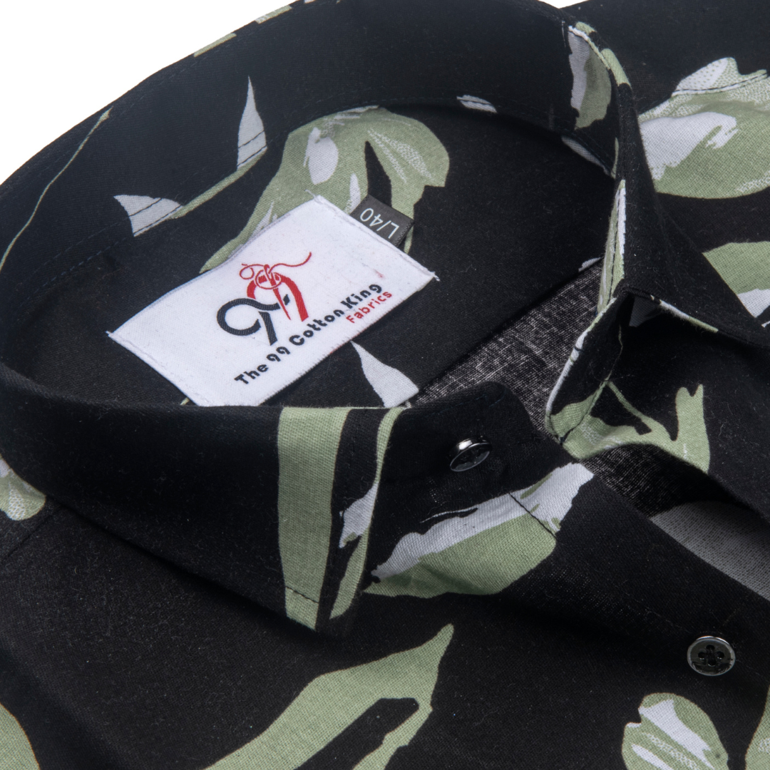 Pure Cotton Black Color flower Print Men Shirt.