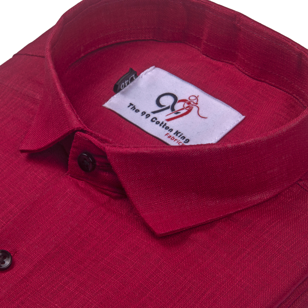 Premium Linen Slub Red Color Plain Shirt - Full Sleeves