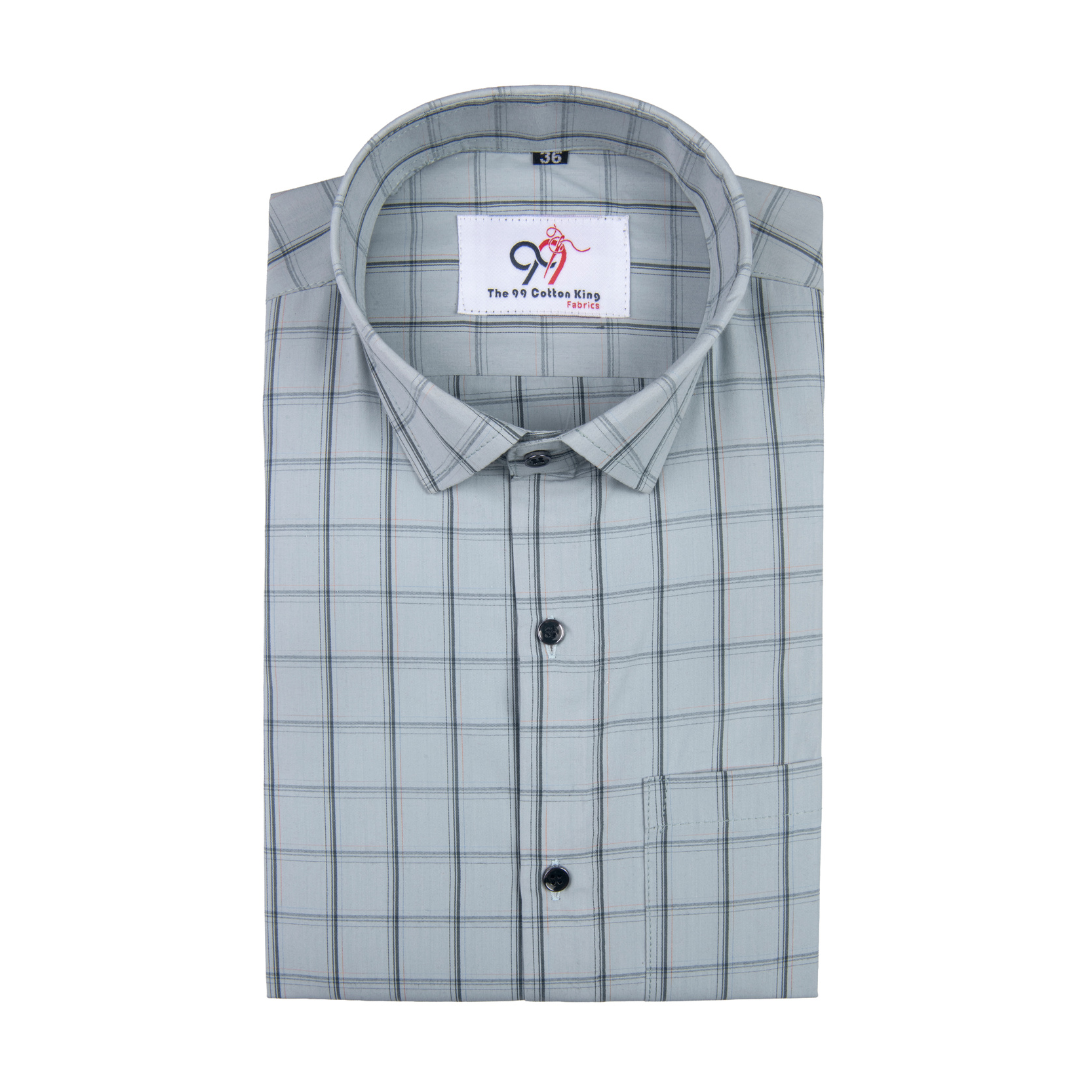 Premium Steel Gray Color Classic Grid Check Men Shirt