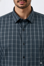 Premium Gray Color Classic Grid Check Men Shirt