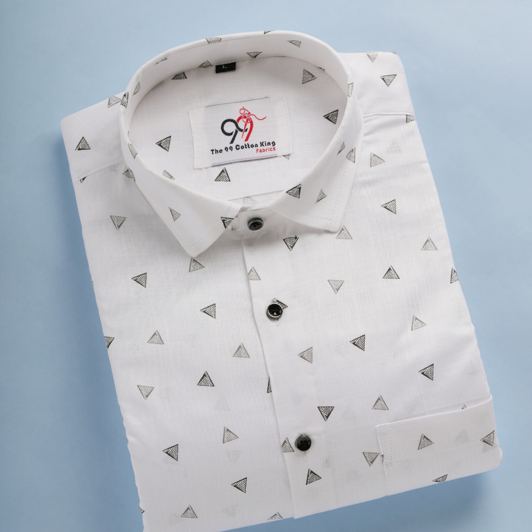Triangle Linen White with Black Color Print Shirt