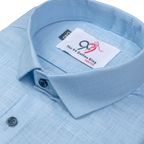 Premium Linen Slub Sky Color Plain Shirt - Full Sleeves