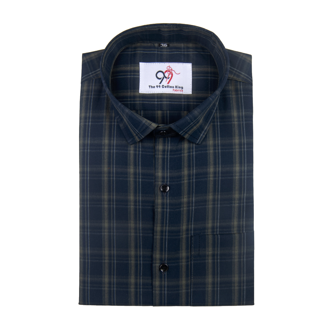 Premium Blue Color Classic Grid Check Men Shirt