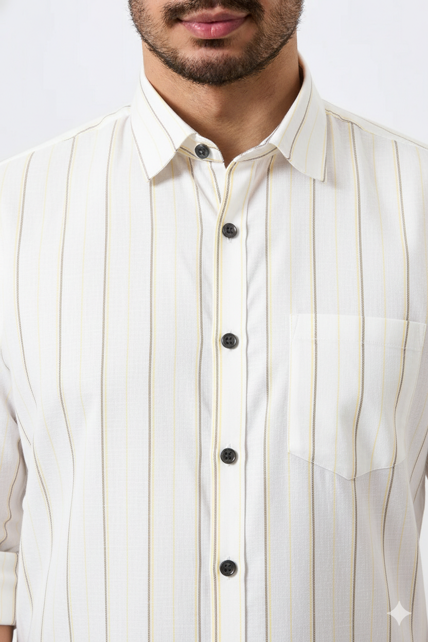 Plax Linen Cotton Yellow Lining Shirt