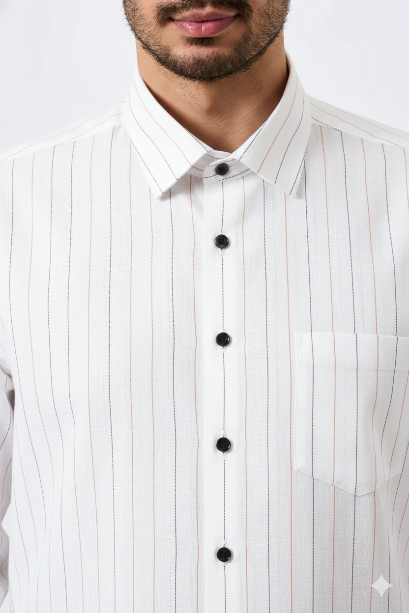 Plax Linen Cotton Orange Blue Lining Shirt