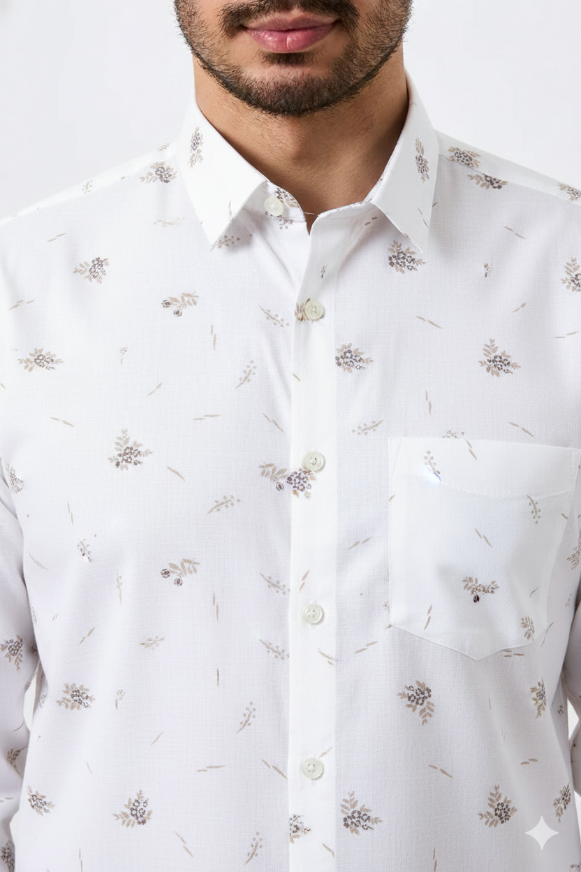 Plax Linen Cotton Micro Floral Print Men Shirt