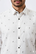 Premium Linen Slub White Color Gray Floral Print Shirt