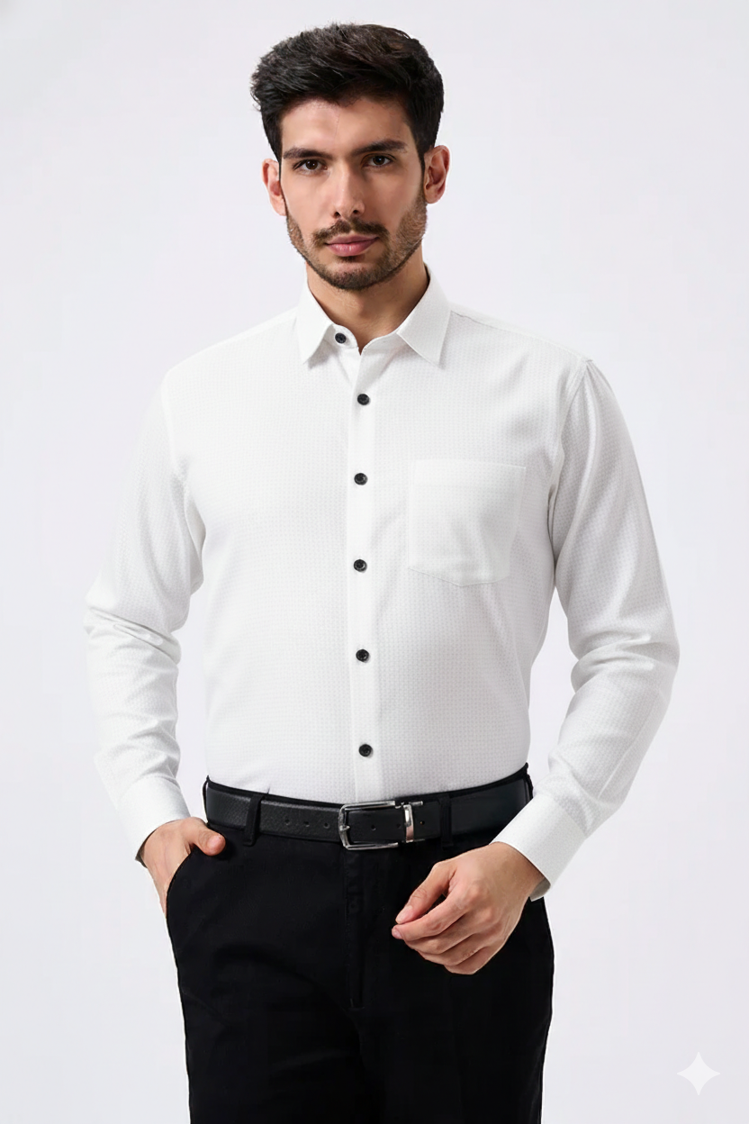 Jut Cotton White Doted Plain shirt