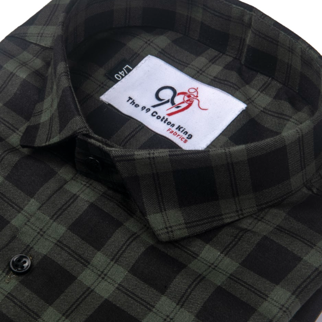 Pure Cotton Green Checks Shirt for Men