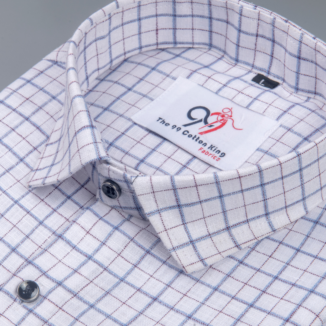 Pure Cotton 100% Blue Check Men Shirt
