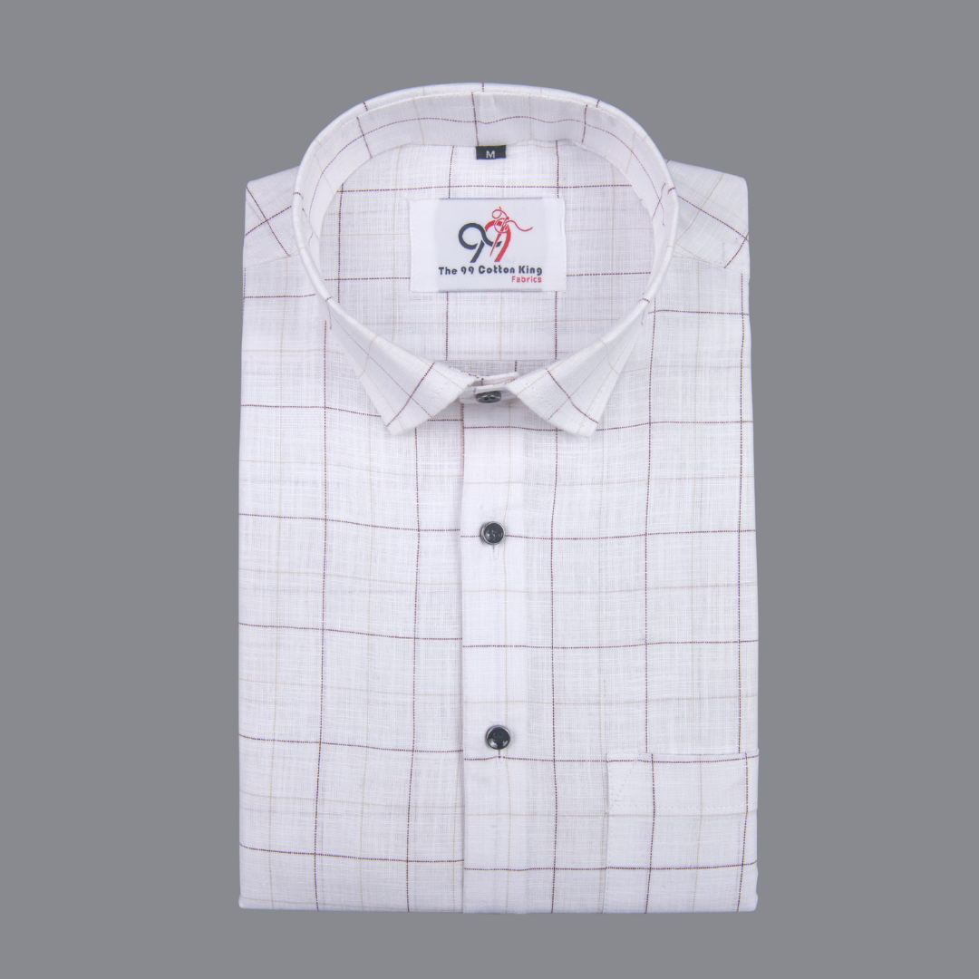 Flax Linan Cotton Checks Creem Colour Men Shirt