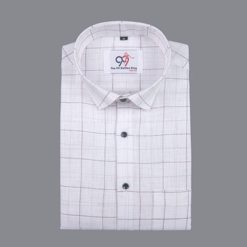 Flax Linan Cotton Checks Creem Colour Men Shirt