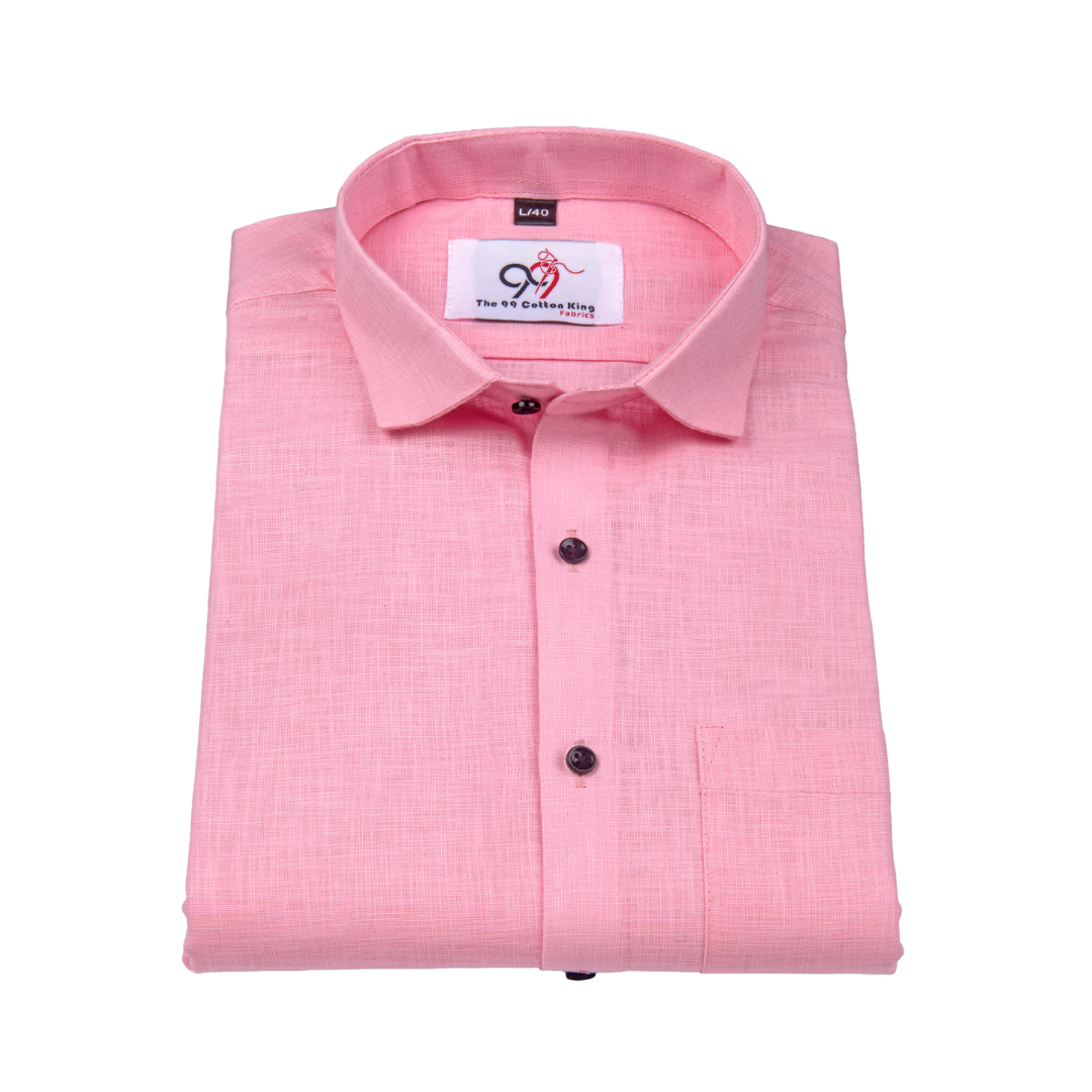 Premium Linen Slub Pink Color Plain Shirt - Full Sleeves