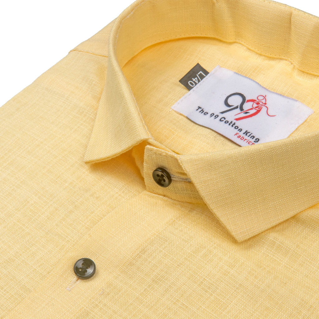 Premium Linen Slub Yellow Color Plain Shirt - Full Sleeves