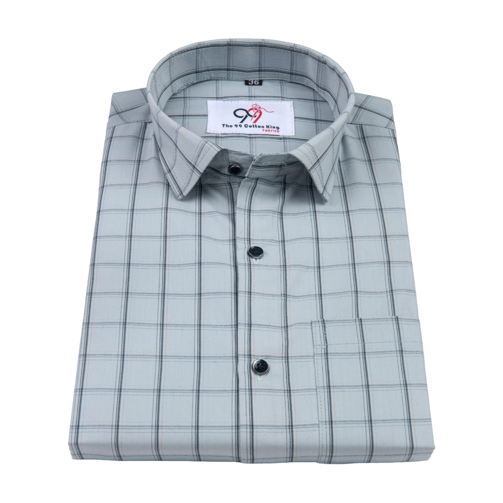 Premium Steel Gray Color Classic Grid Check Men Shirt