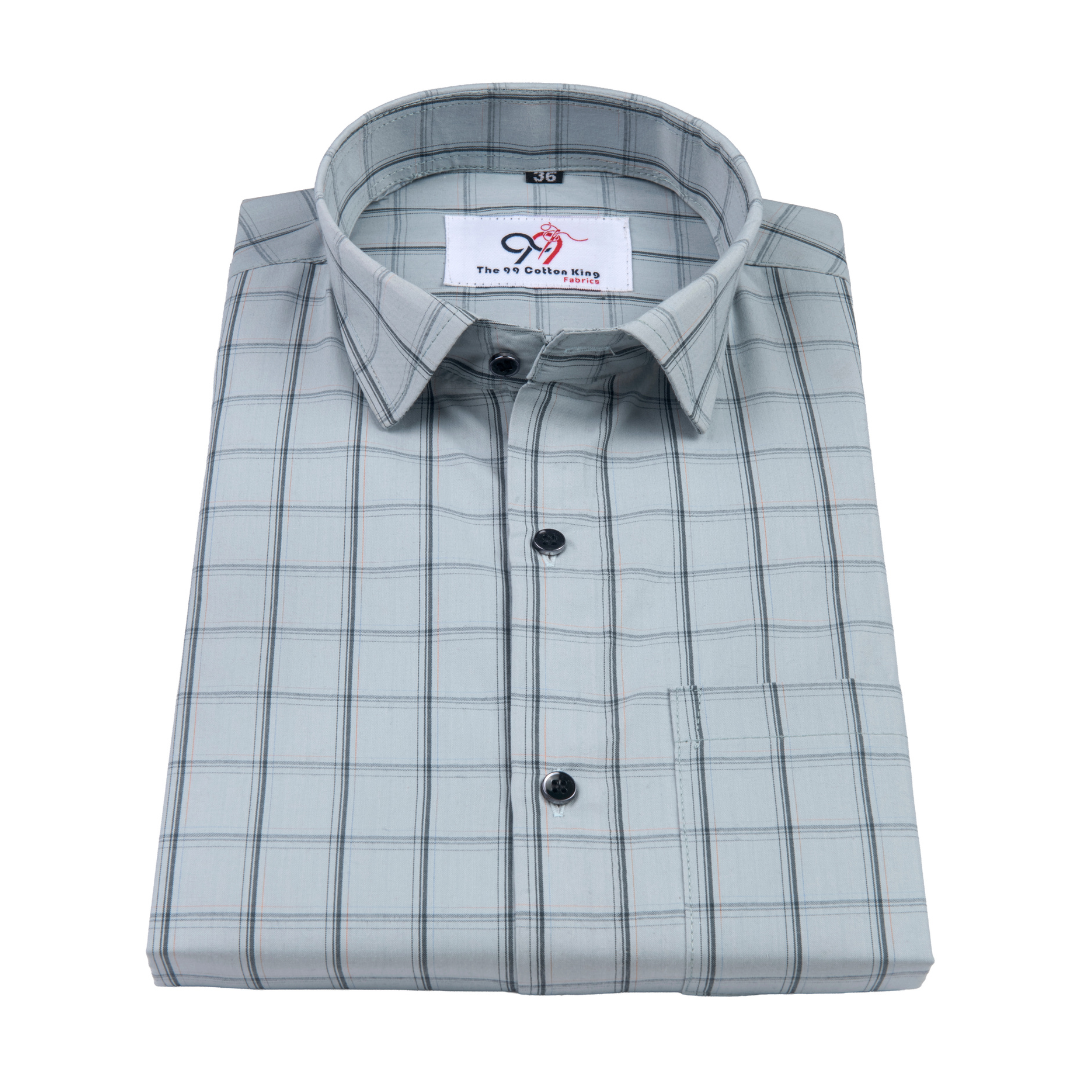 Premium Steel Gray Color Classic Grid Check Men Shirt