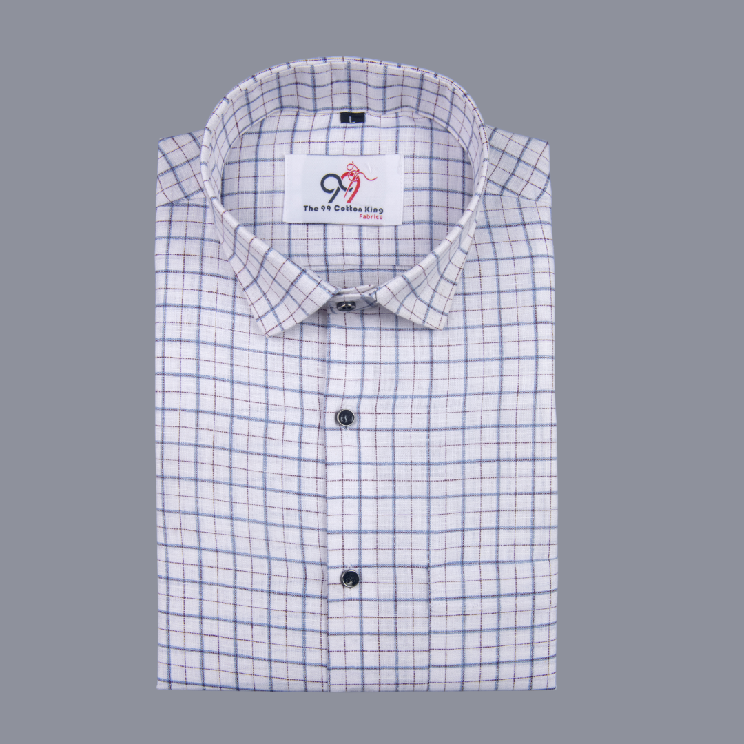 Pure Cotton 100% Blue Check Men Shirt