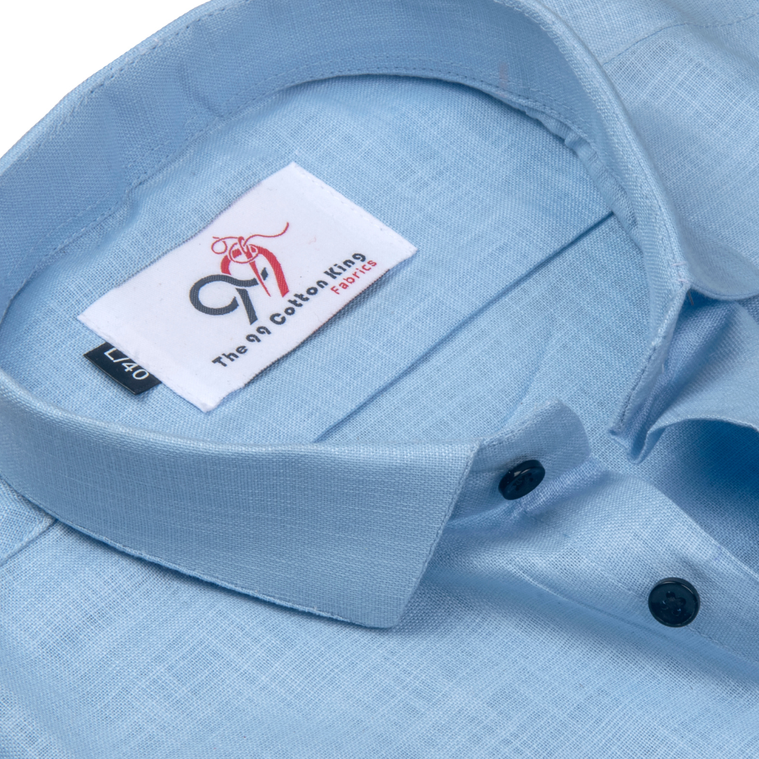 Premium Linen Slub Sky Color Plain Shirt - Full Sleeves