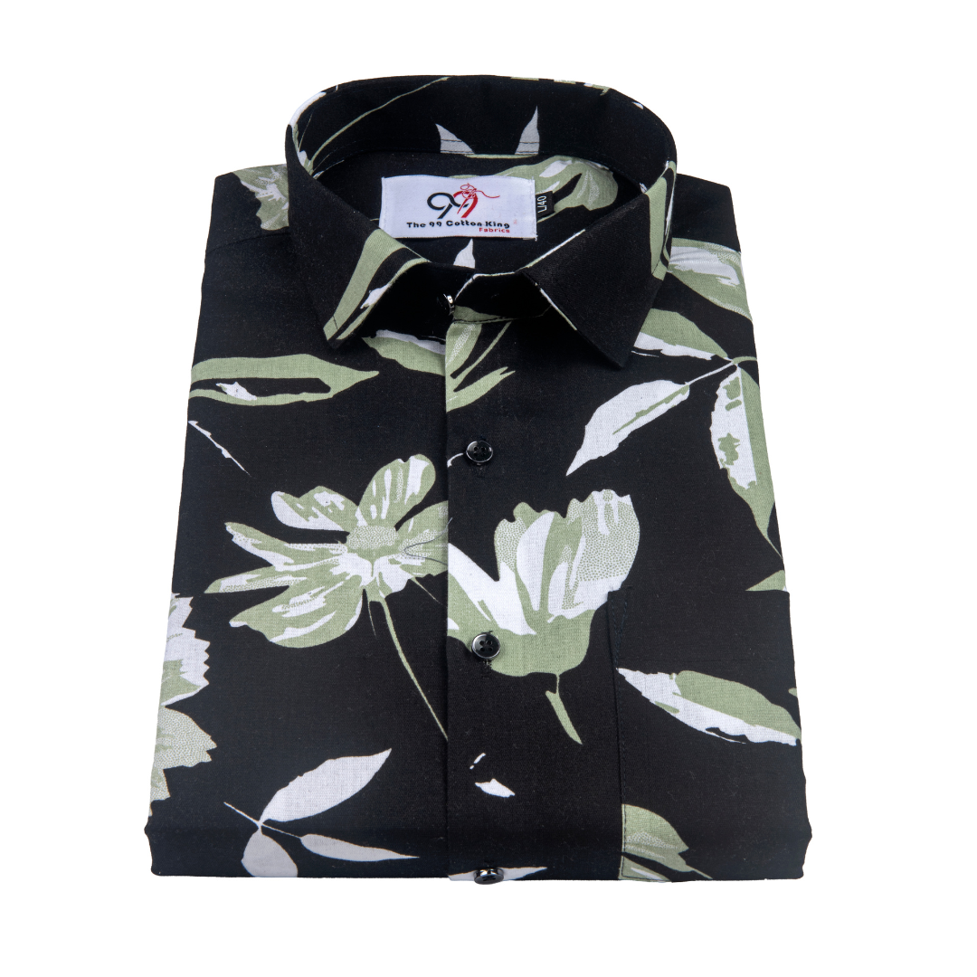 Pure Cotton Black Color flower Print Men Shirt.