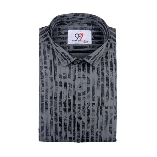 Cotton Gray Color Lining Brush Stroke Print Men Shirt