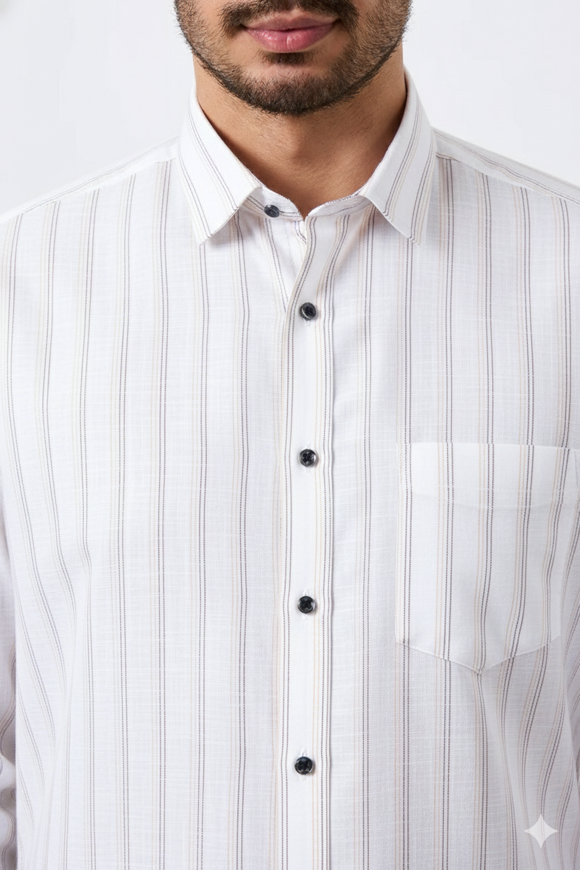 Flax Linan cotton Bold line Print Men Shirt