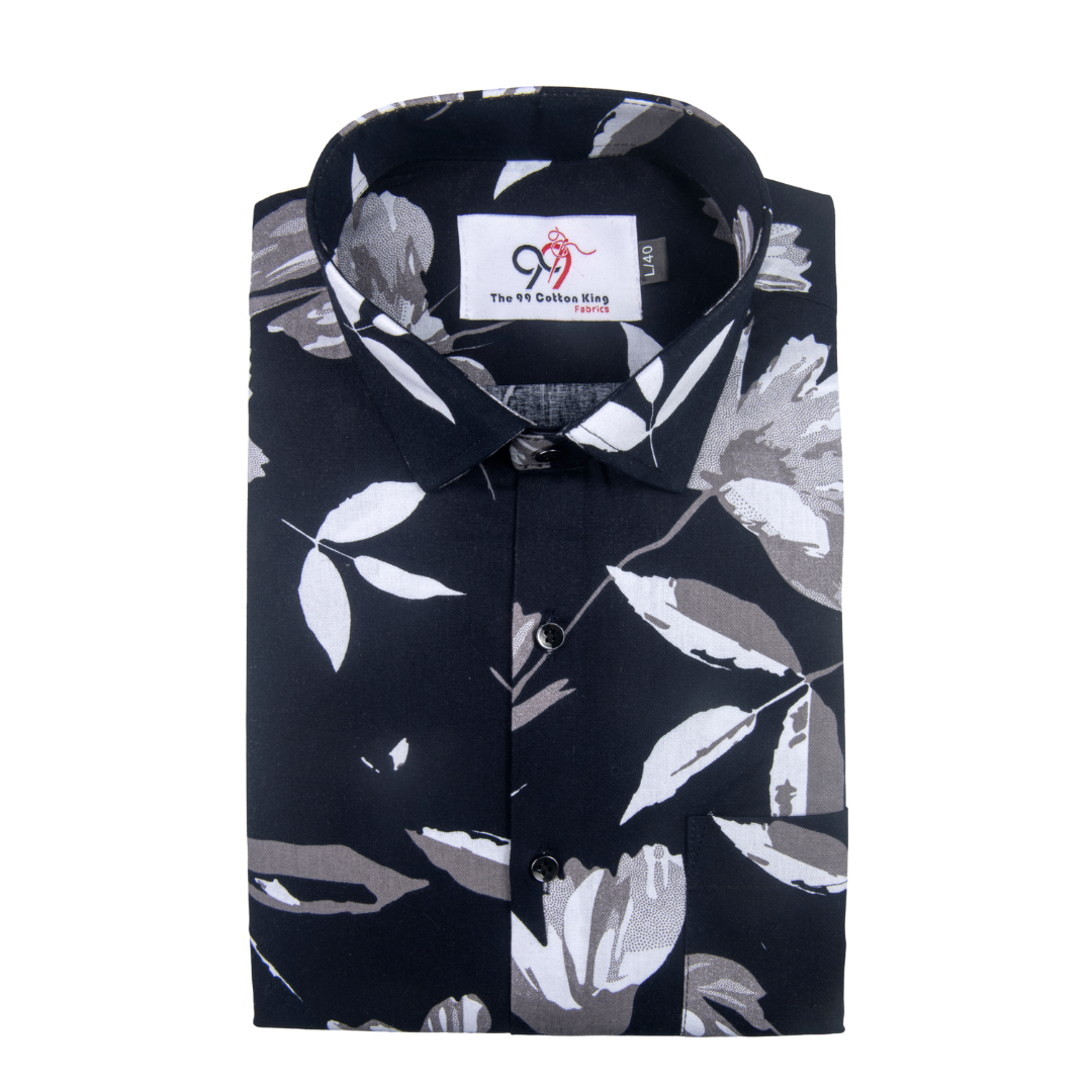 Pure Cotton Mehndi Color flower Print Men Shirt