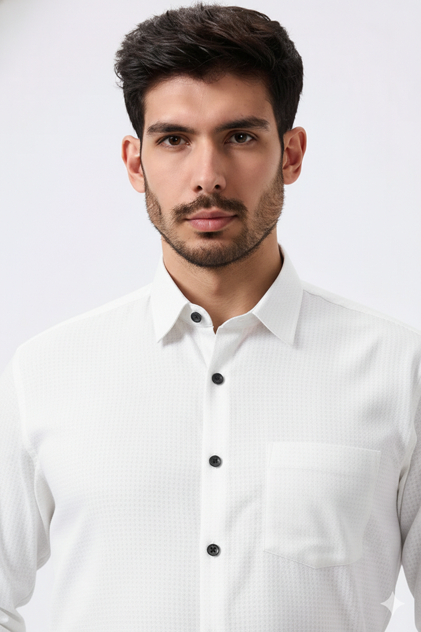 Jut Cotton White Doted Plain shirt