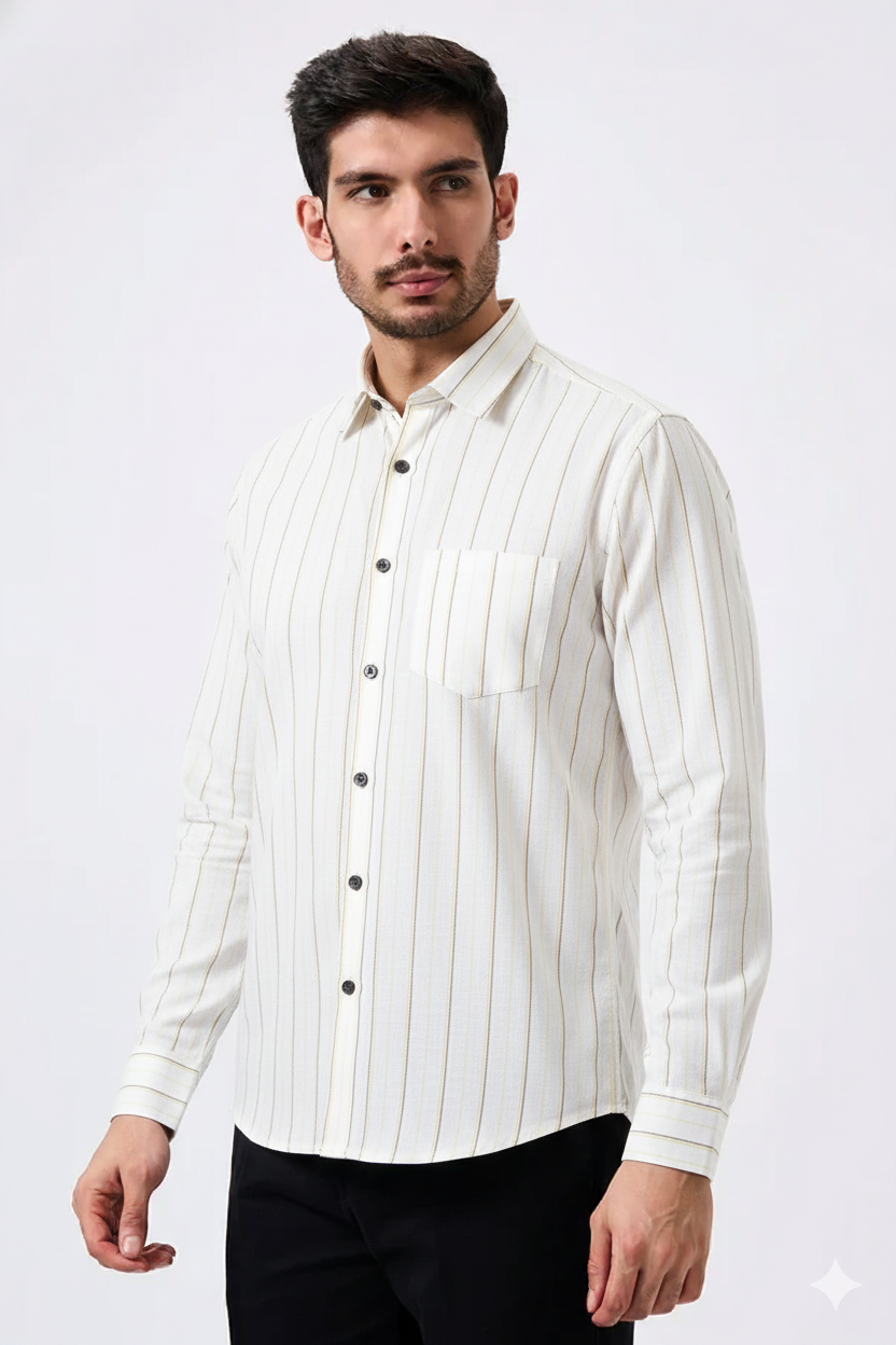 Plax Linen Cotton Yellow Lining Shirt