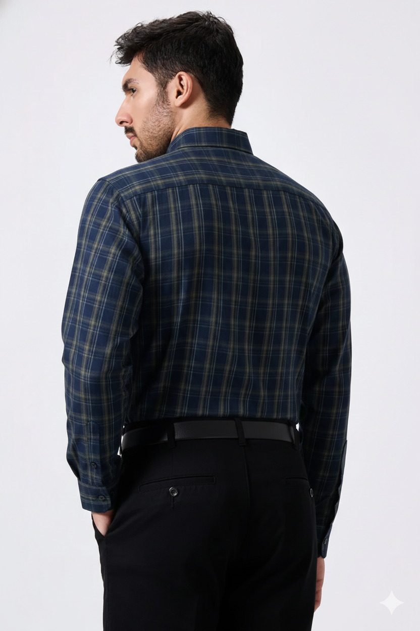 Premium Blue Color Classic Grid Check Men Shirt