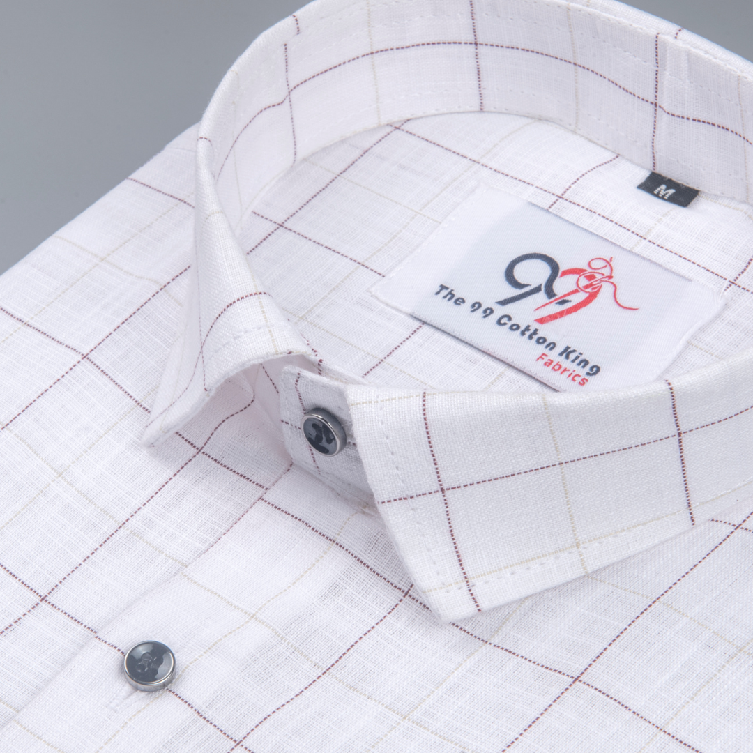 Flax Linan Cotton Checks Creem Colour Men Shirt