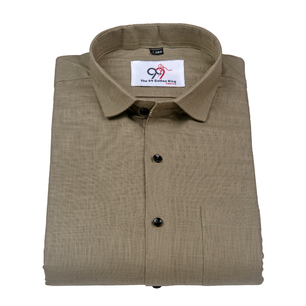 Premium Linen Slub Mehndi Color Plain Shirt - Full Sleeves