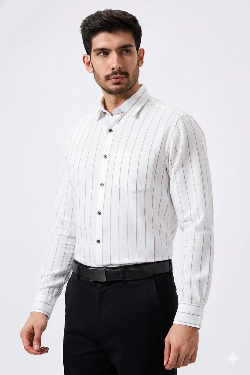 Plax Linen Cotton Bold Multi Colour Lining Shirt