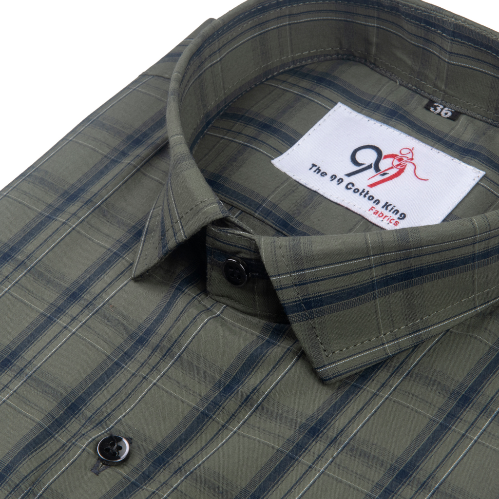 Premium Mehndi Green Color Classic Grid Check Men Shirt