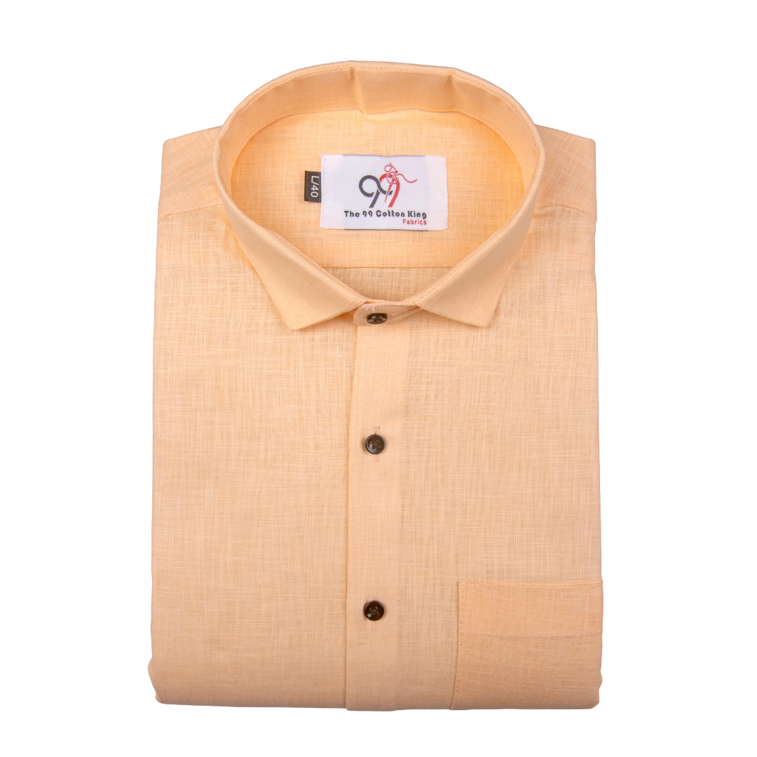 Premium Linen Slub Orange Color Plain Shirt - Full Sleeves