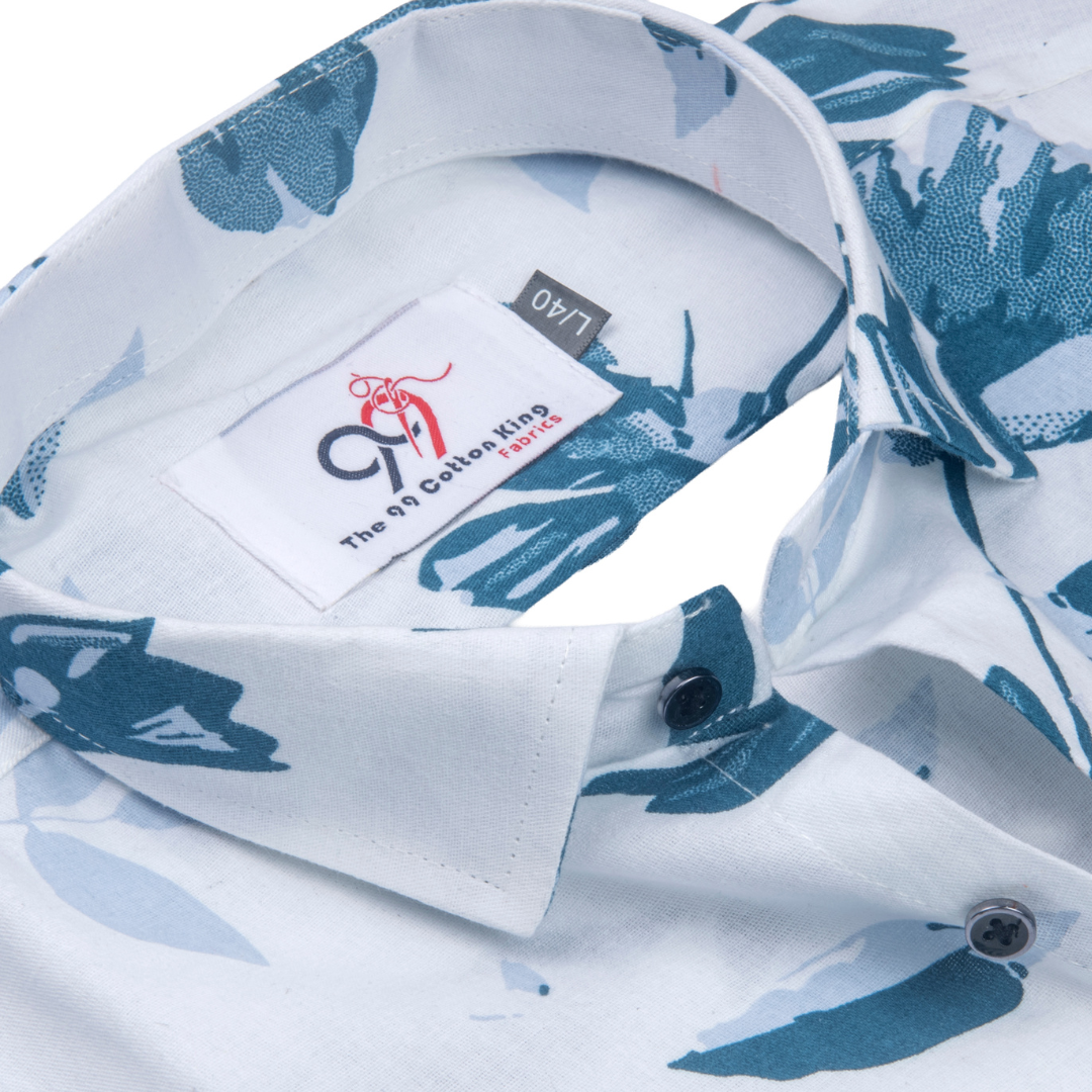 Pure Cotton White Color flower Print Men Shirt