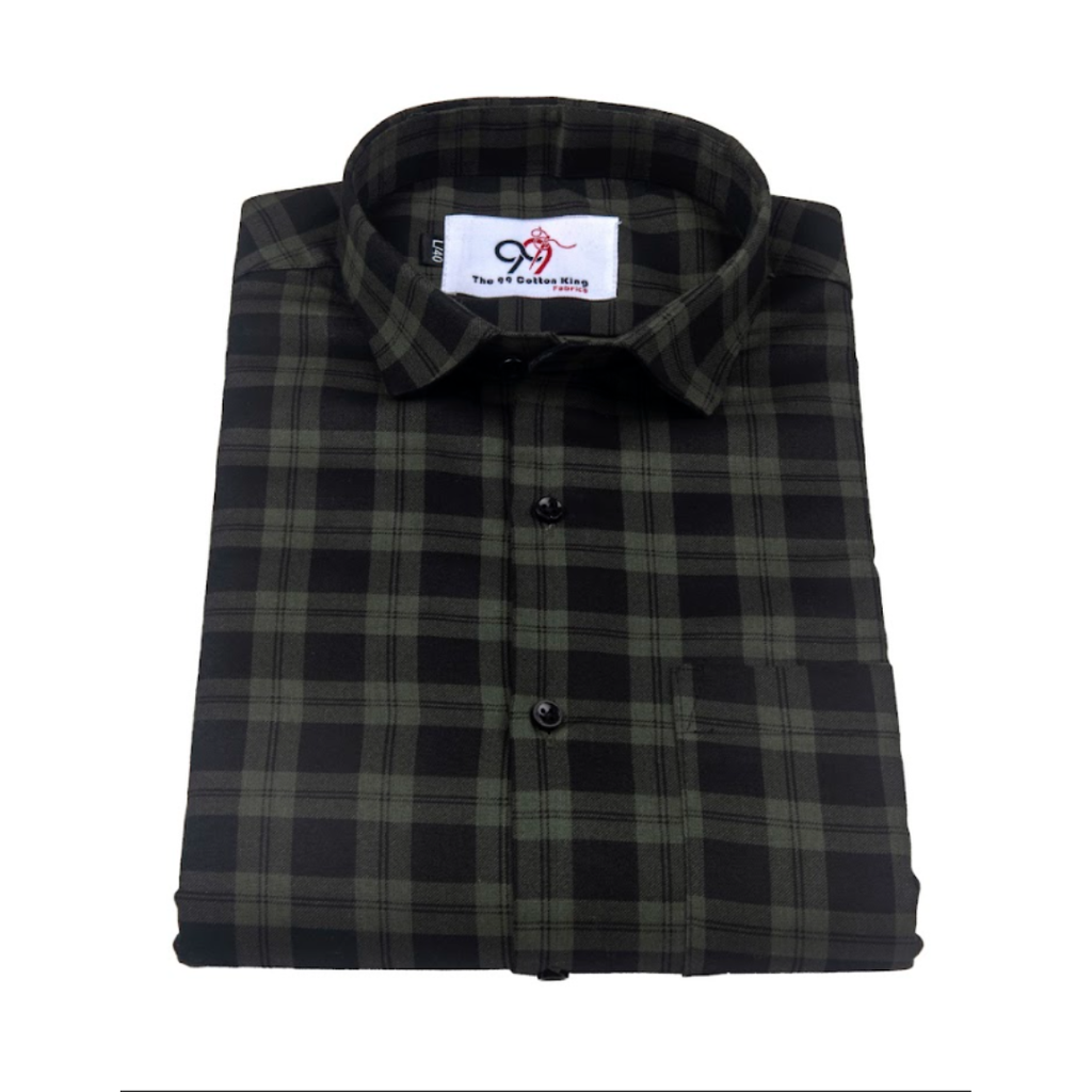 Pure Cotton Green Checks Shirt for Men