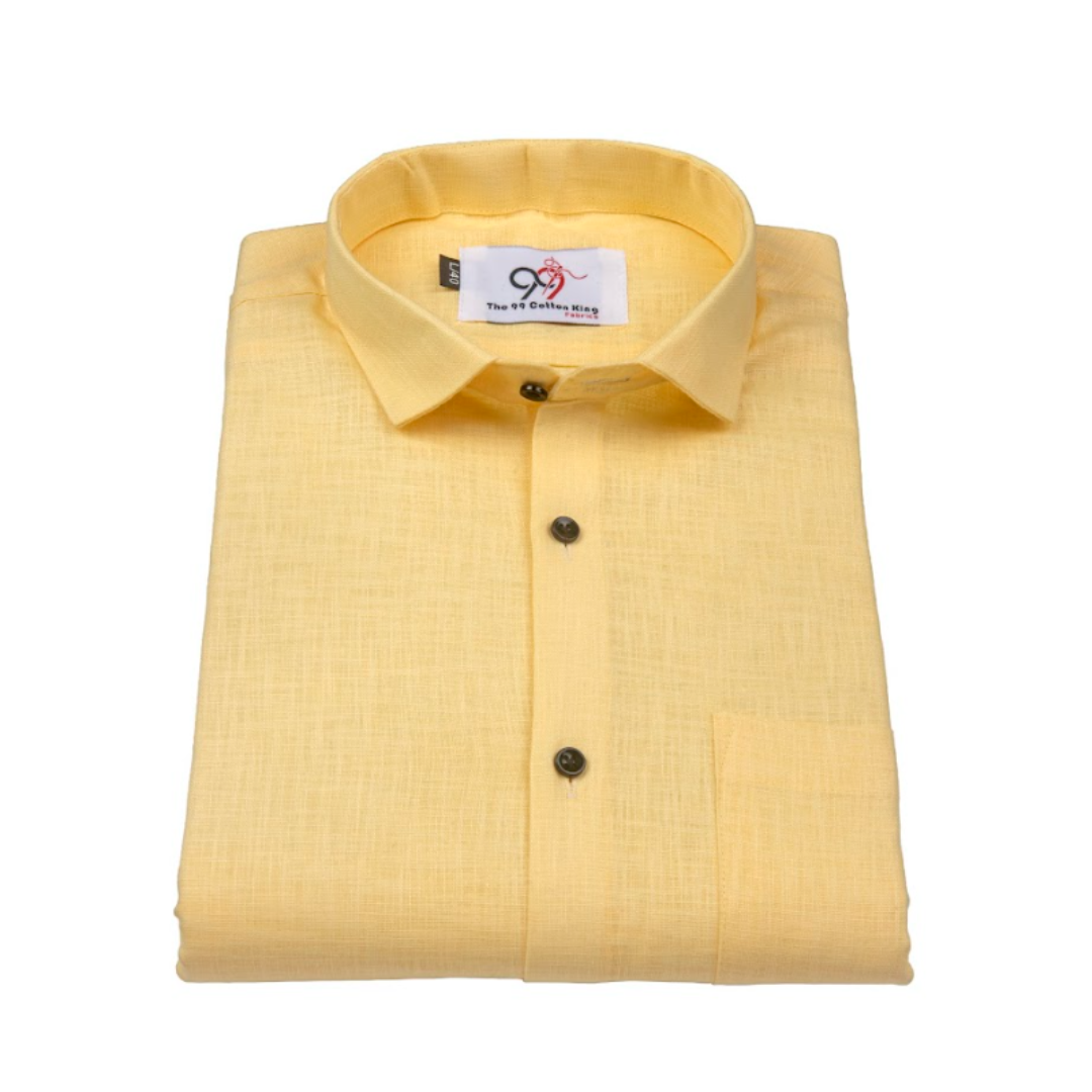 Premium Linen Slub Yellow Color Plain Shirt - Full Sleeves