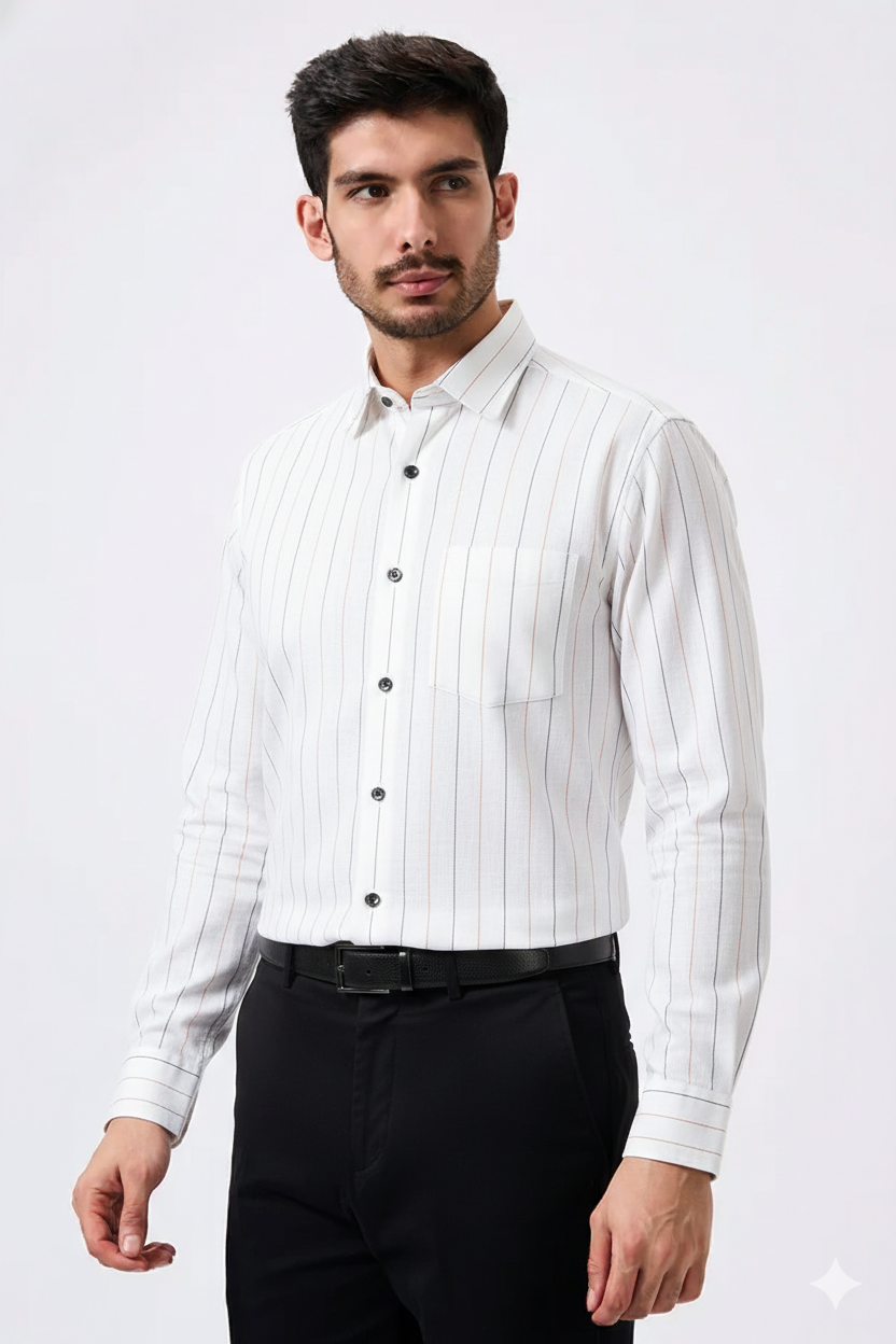 Plax Linen Cotton Orange Blue Lining Shirt