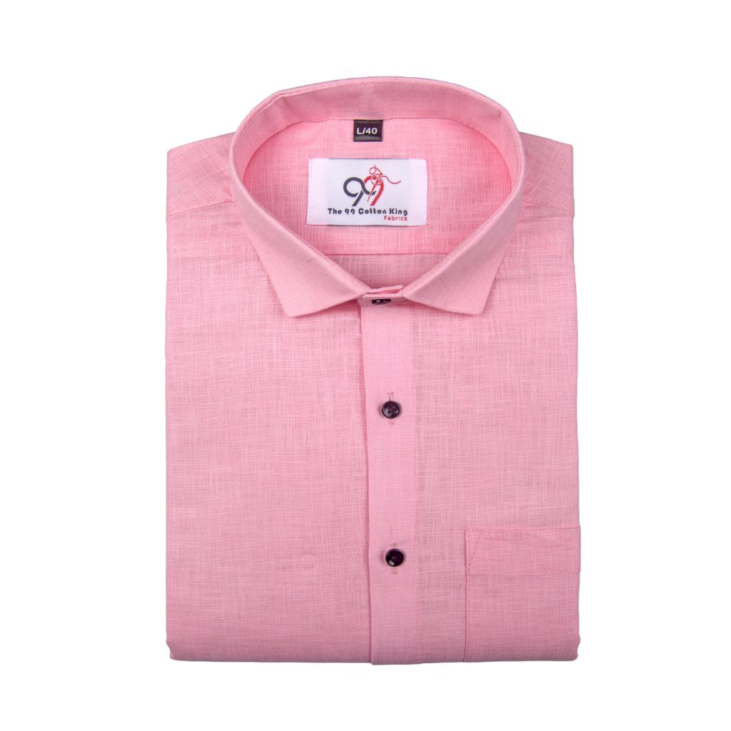 Premium Linen Slub Pink Color Plain Shirt - Full Sleeves