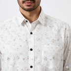 Premium Linen Slub White Color Gold Print Shirt