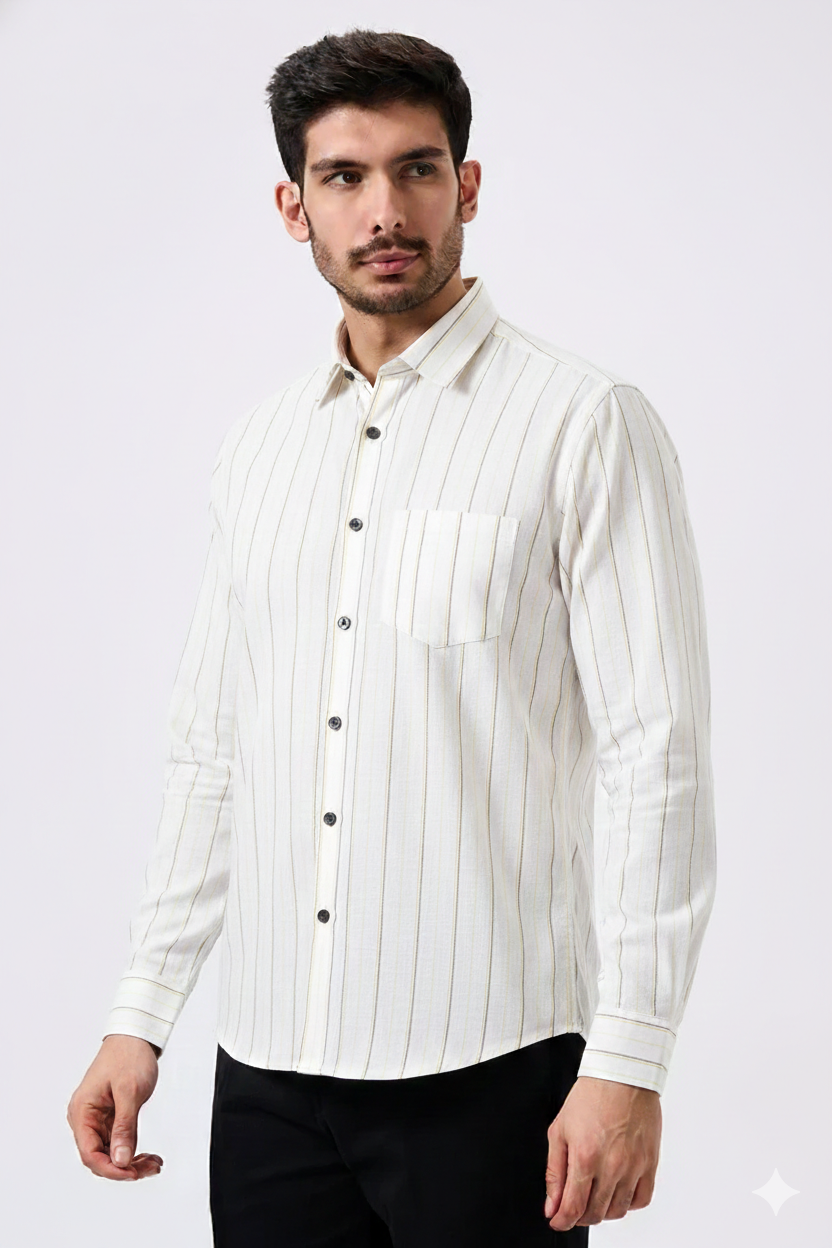 Plax Linen Cotton Yellow Lining Shirt