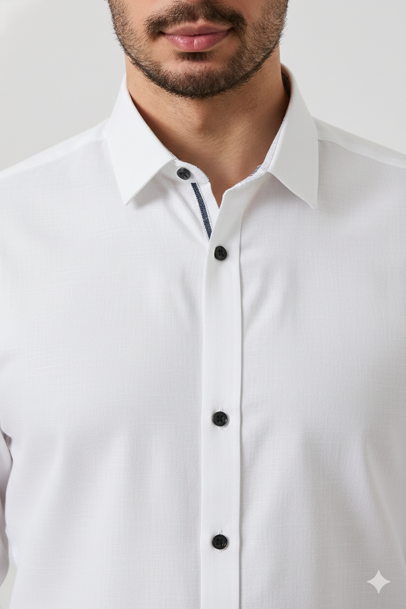 Jut Cotton White Doted Plain shirt