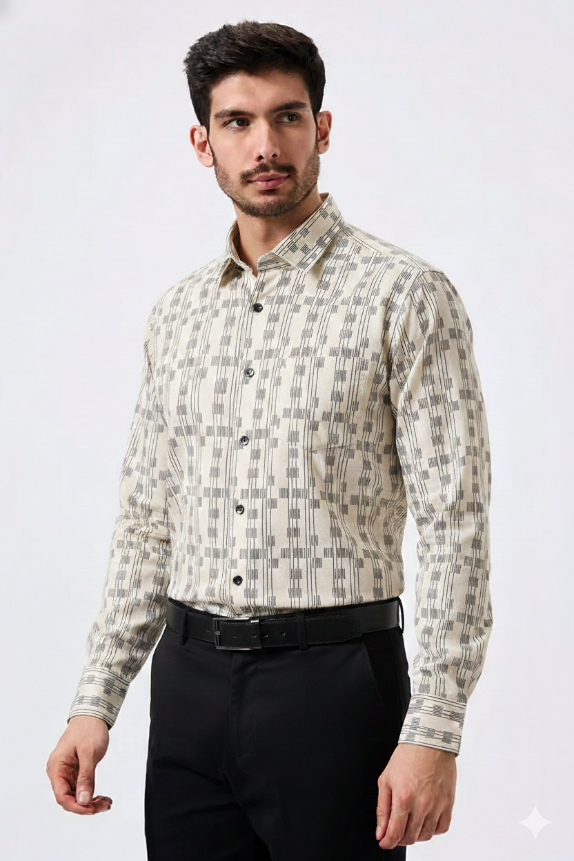 Premium Printed Cream Color Men Shirt
